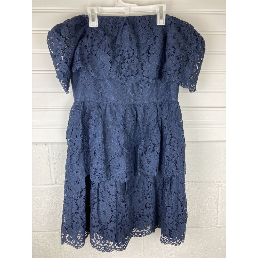 Eliza J Dress 8 Navy Lace Tiered Off The Shoulder Party Formal Wedding Date